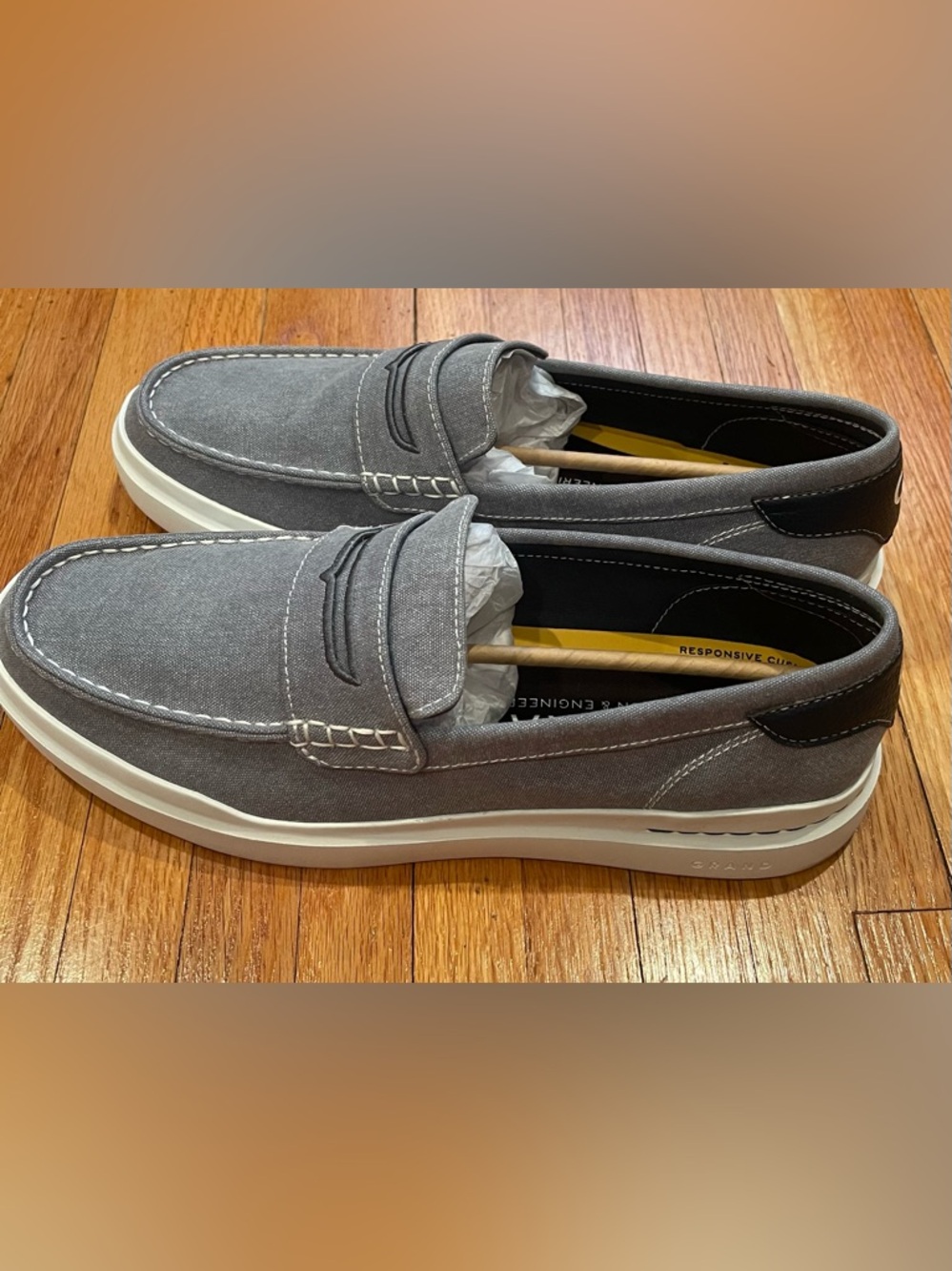 Cole Haan Grand Pro Rally Men's Gray Blue Canvas Penny Loafers - Casual Slip-On